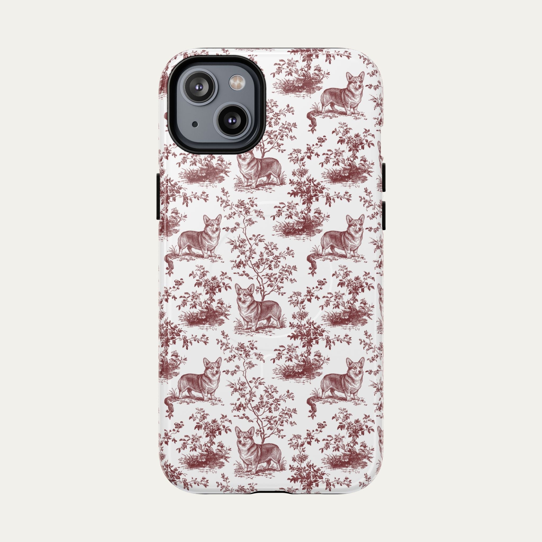 Corgi Burgundy Toile phone Case