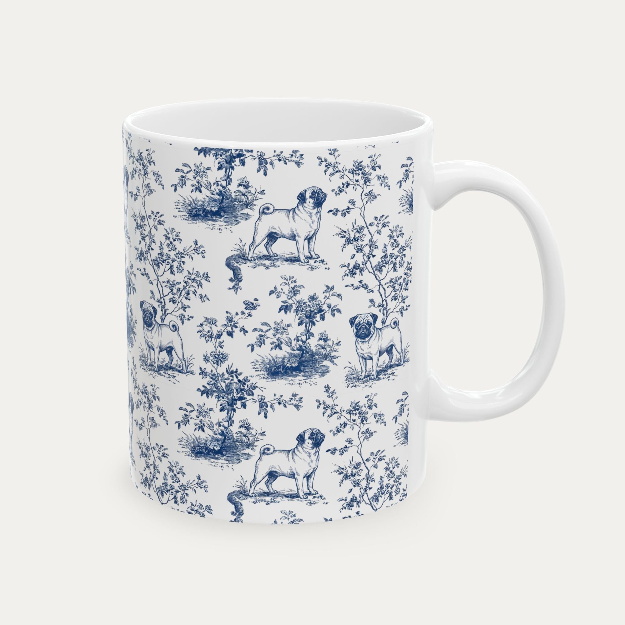 Pug Blue Toile Mug