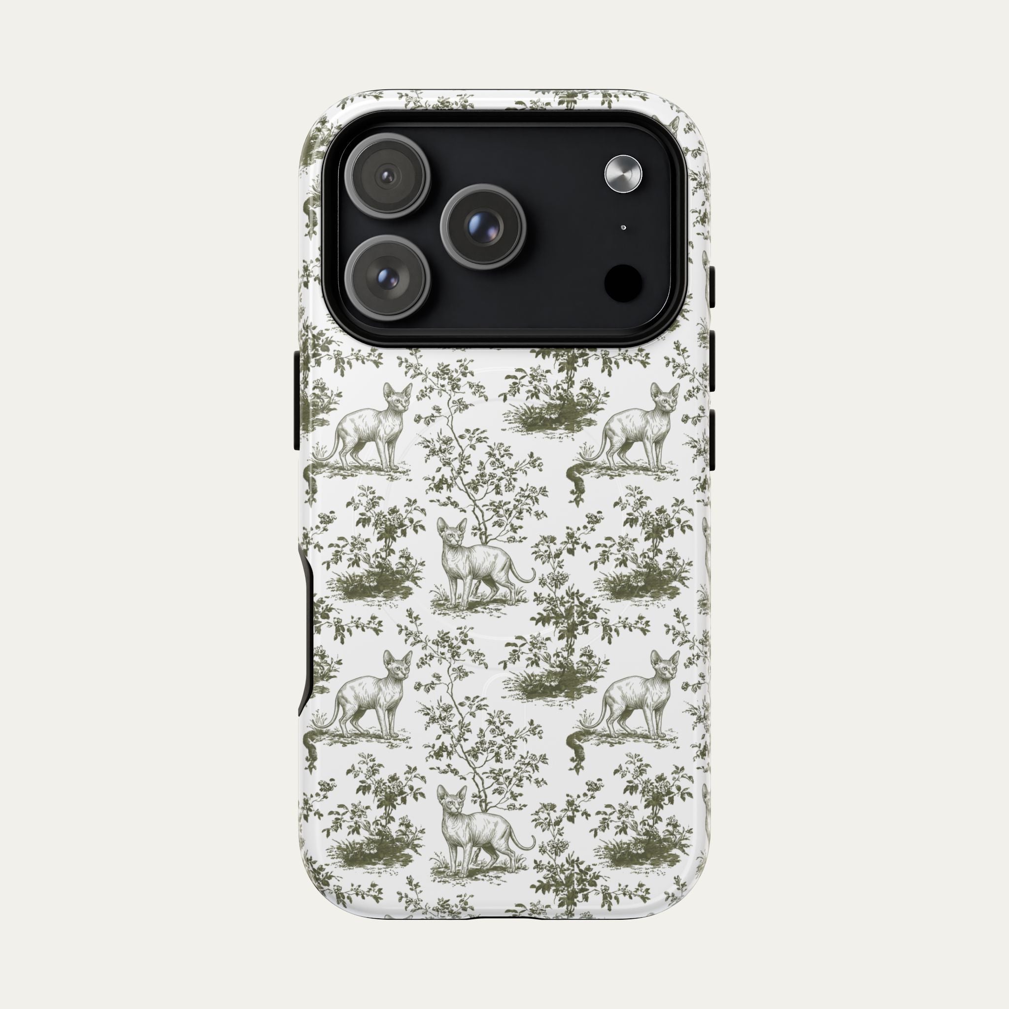 Cat Sage Green Toile Phone Case