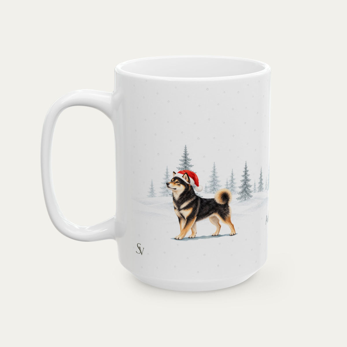 Custom Shiba Inu Black and Tan Christmas Santa Hat Mug