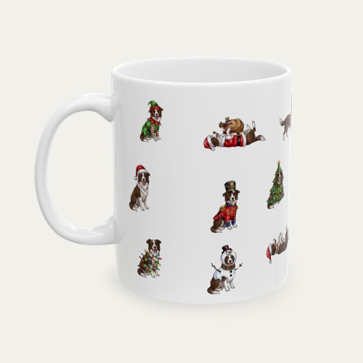 Border Collie Brown and White Christmas Mug