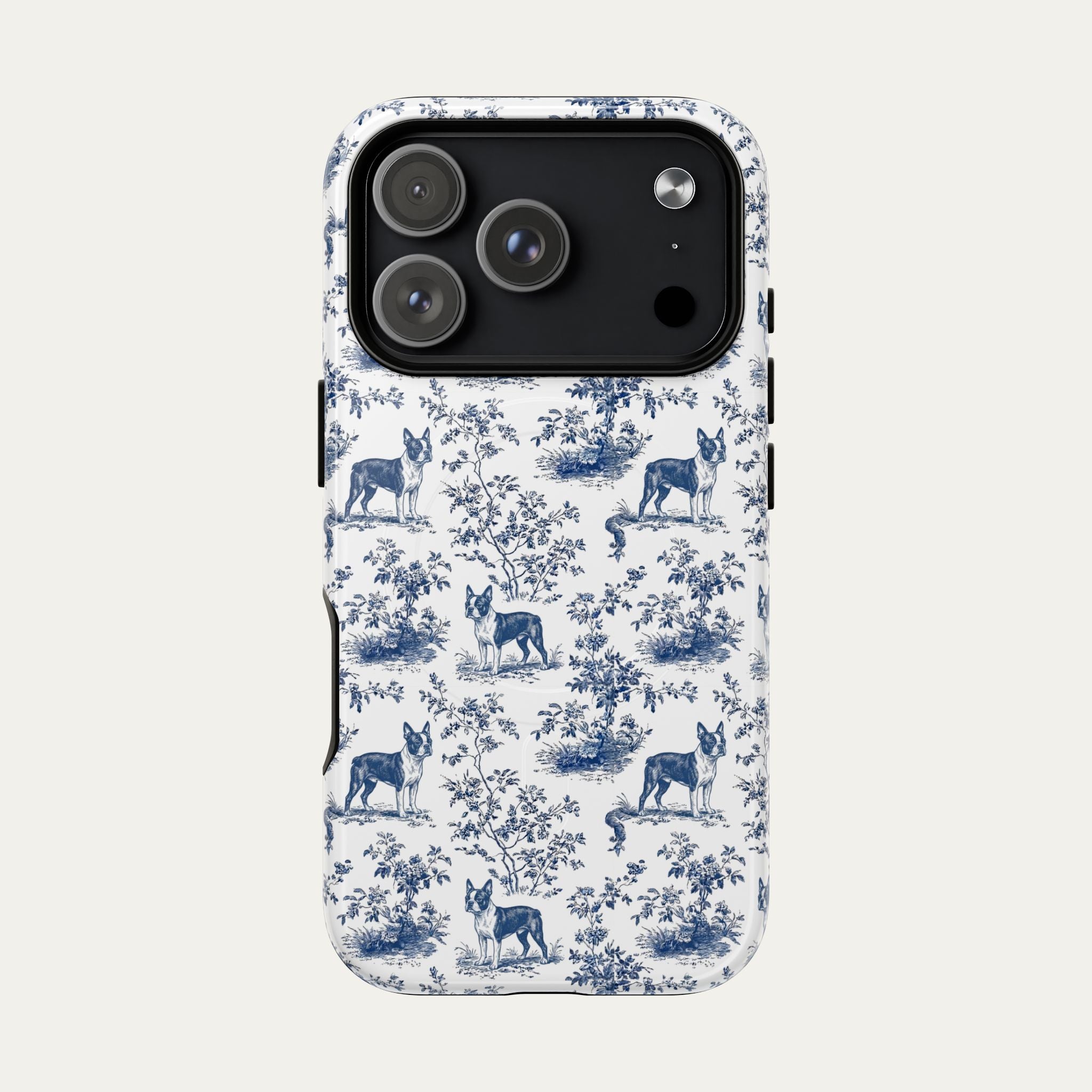 Boston Terrier Blue Toile Phone case