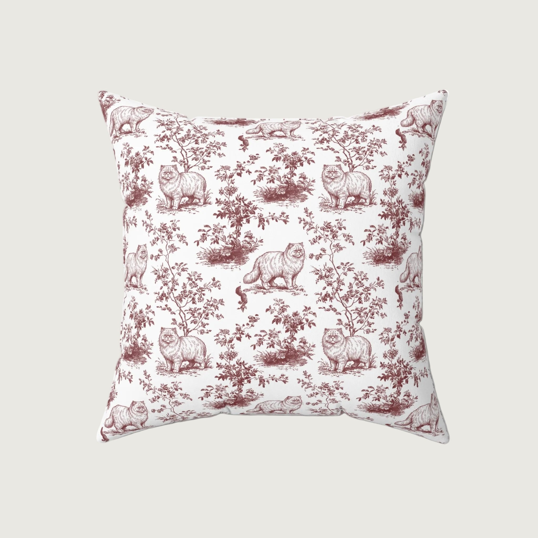Cat Burgundy French Toile Pillow