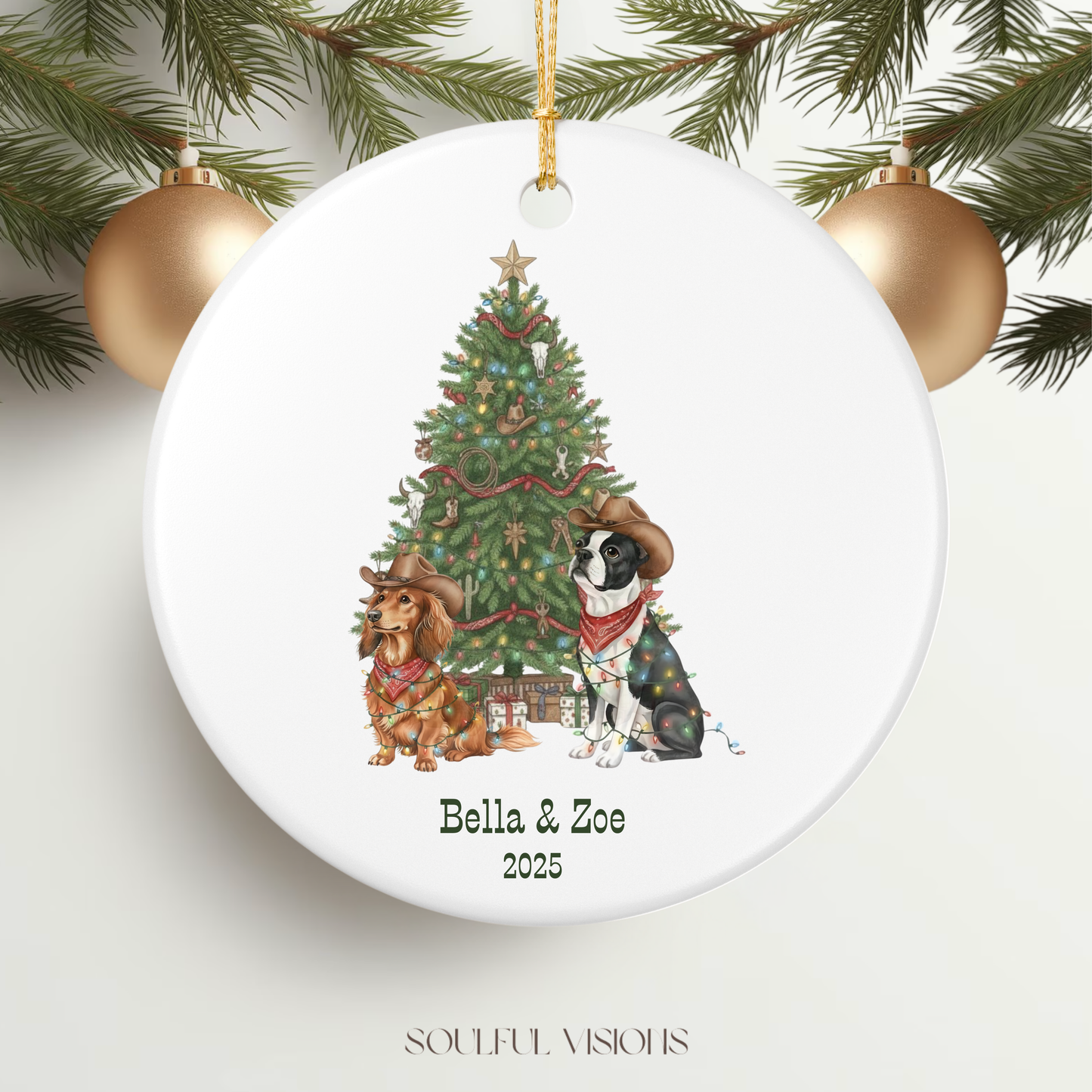 Custom Dog Cowboy Western Christmas Ornament