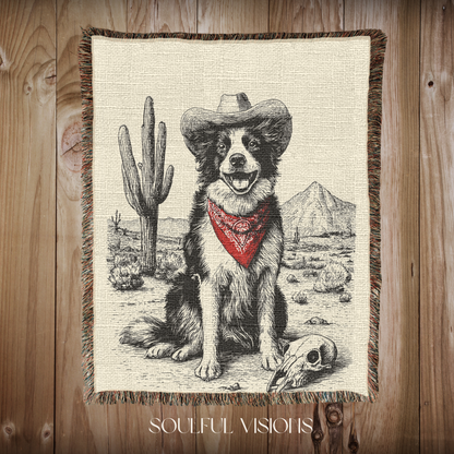 Border Collie Western Woven Blanket