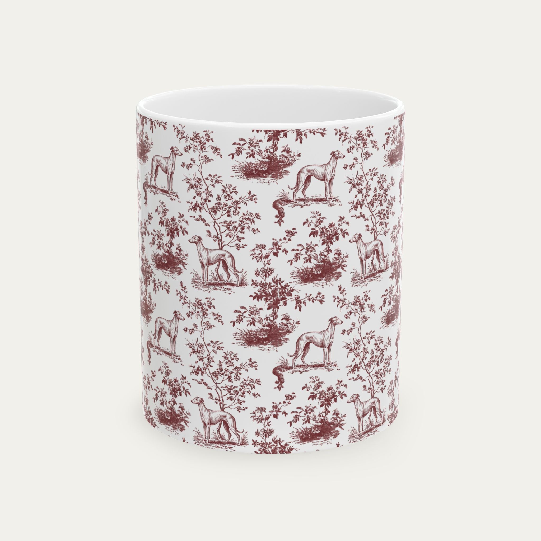 Whippet Burgundy Toile Mug