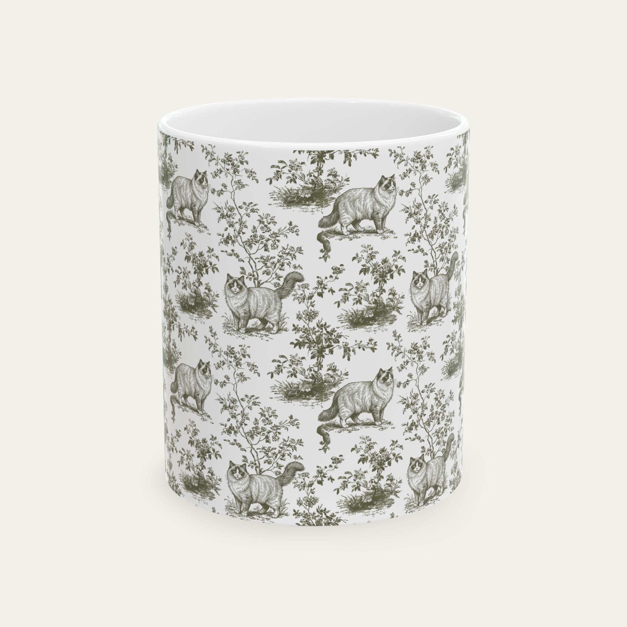 Ragdoll Cat Sage Green Toile Mug