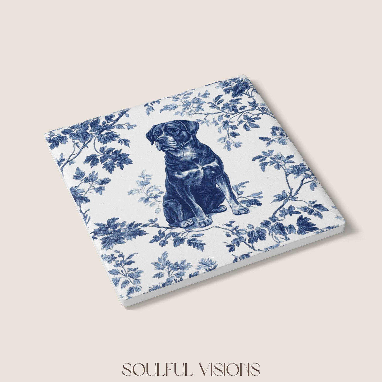 Rottweiler Ceramic Coaster French Toile