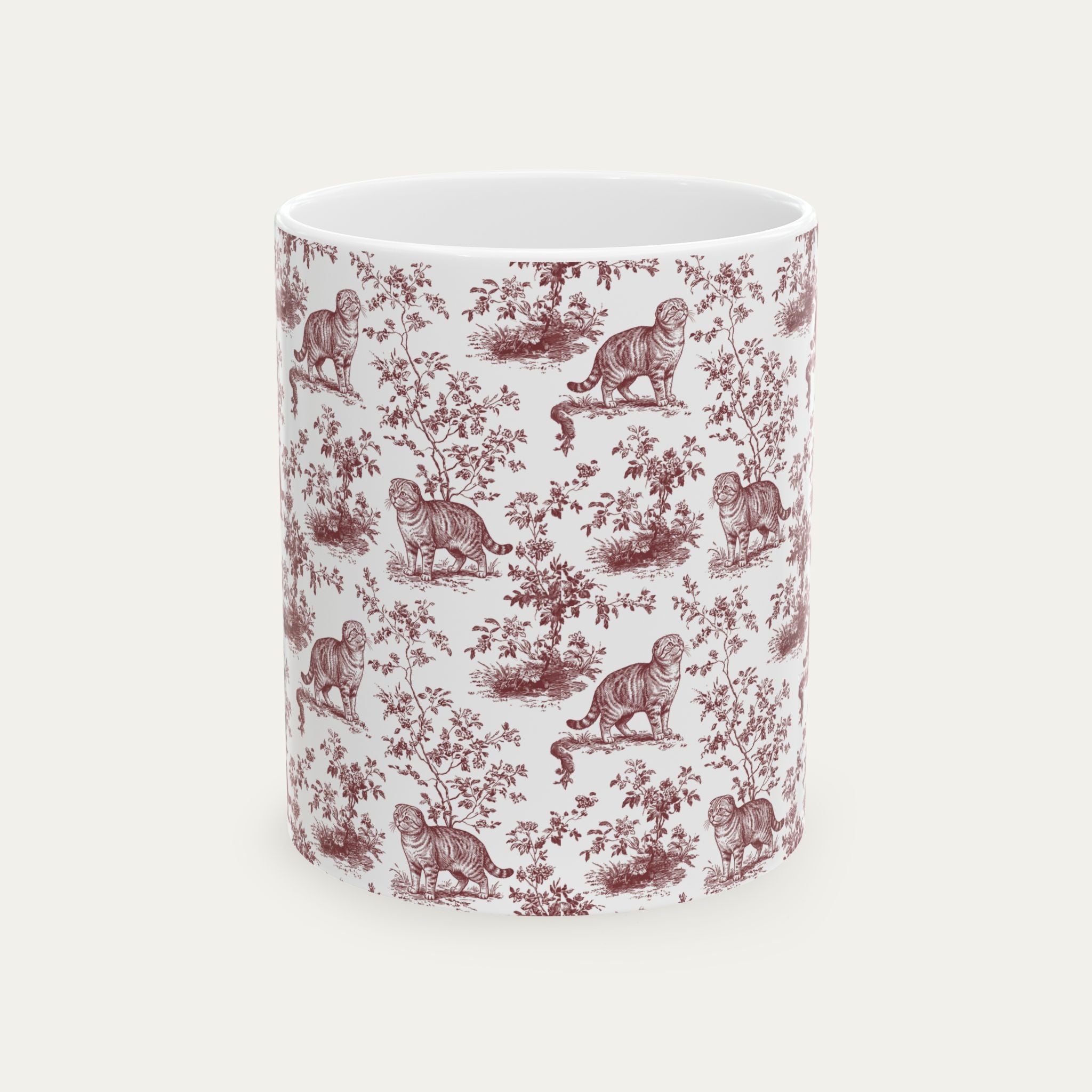 Scottish Fold Cat Burgundy Toile Mug