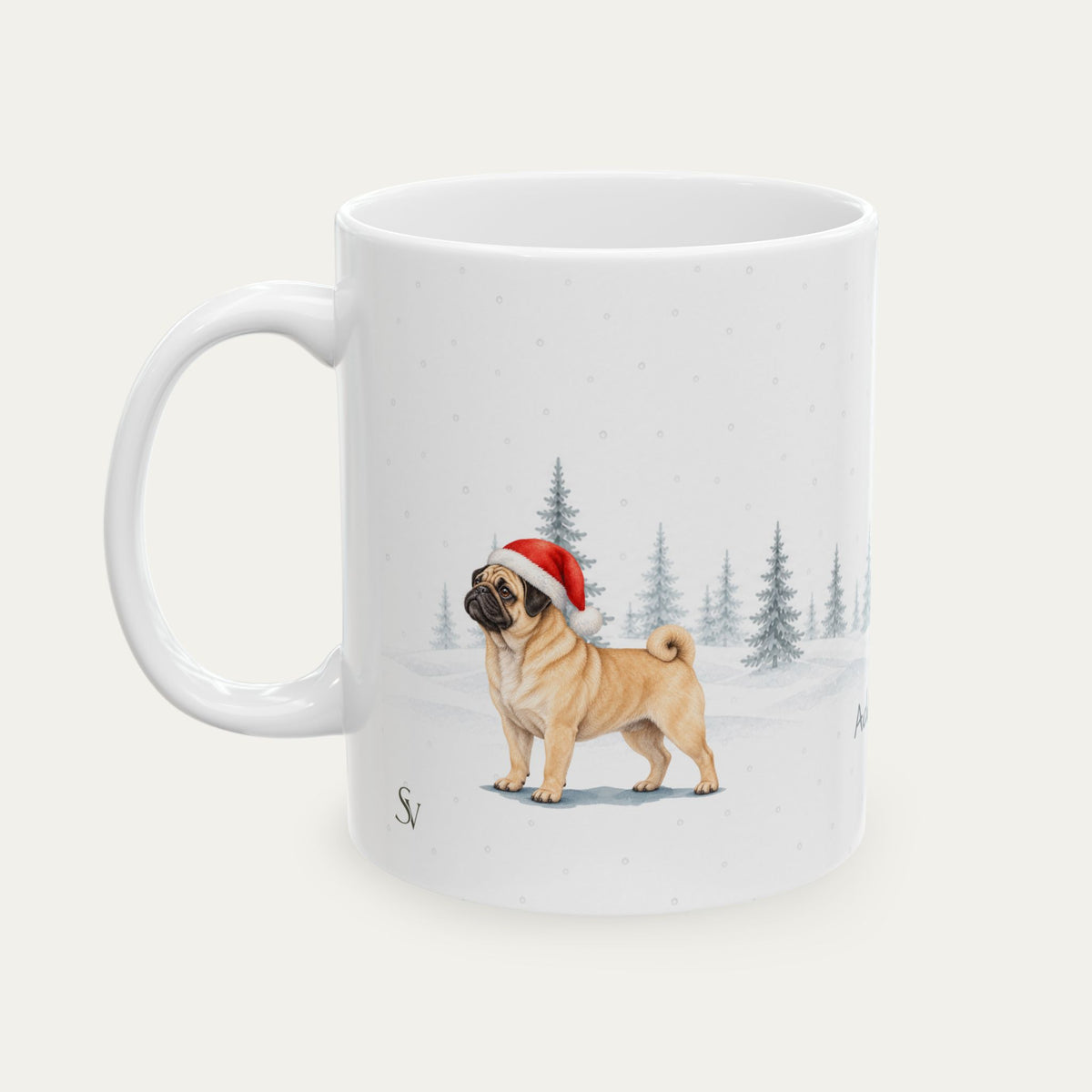 Custom Pug Fawn Black Mask Christmas Santa Hat Mug