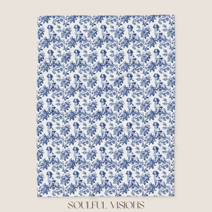 Brittany Spaniel French Toile De Jouy Blanket