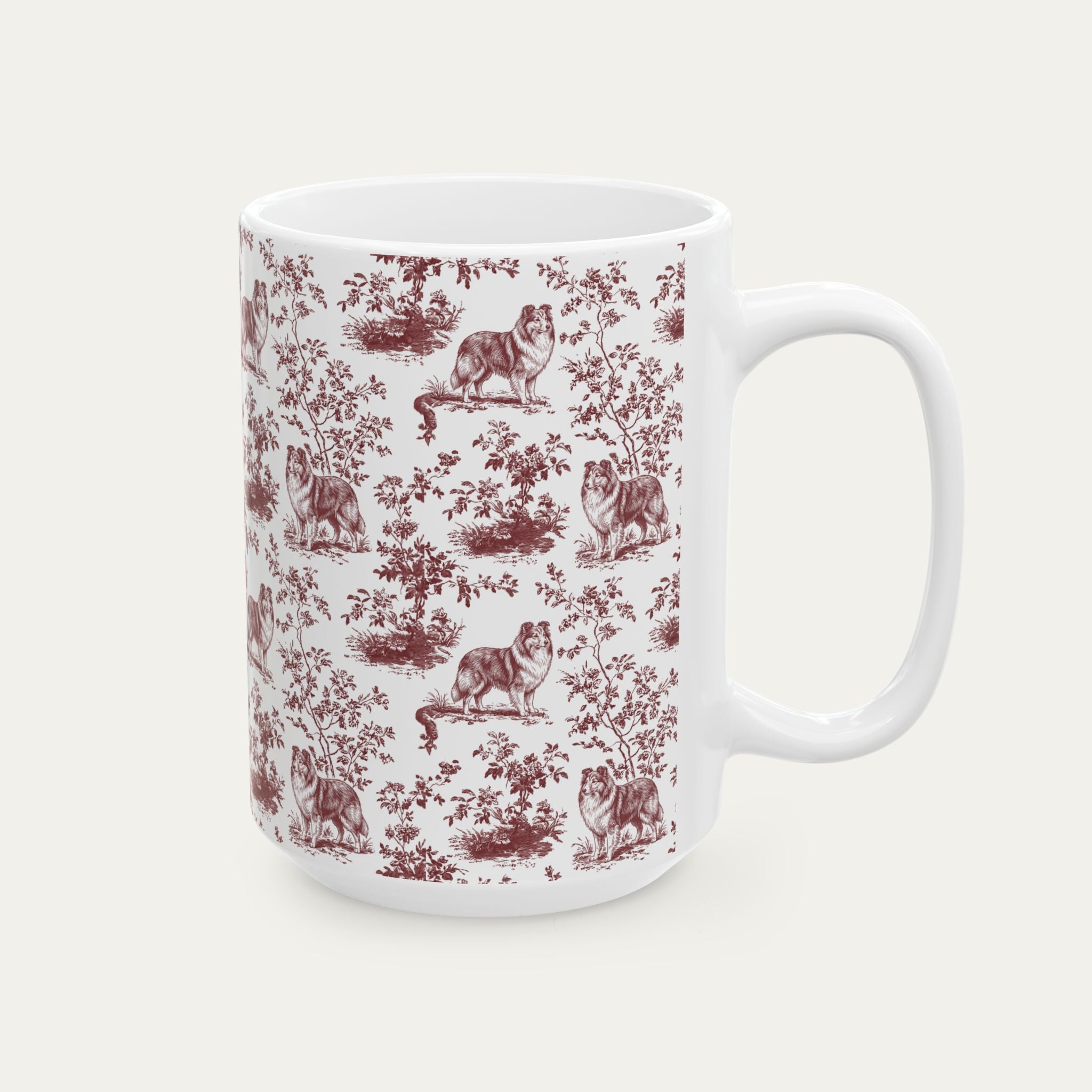 Shetland Sheepdog Burgundy Toile Mug