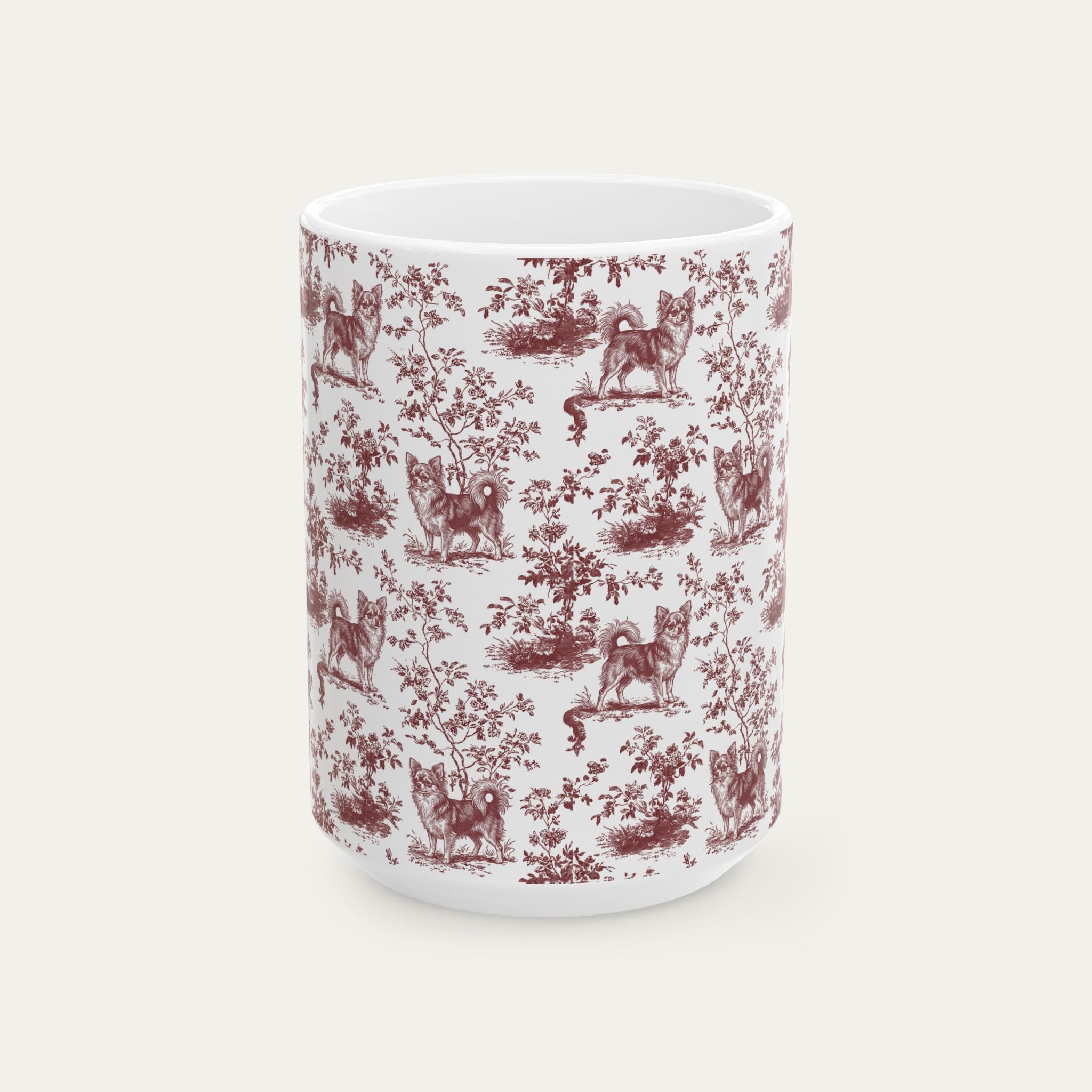 Chihuahua Longhaired Burgundy Toile Mug