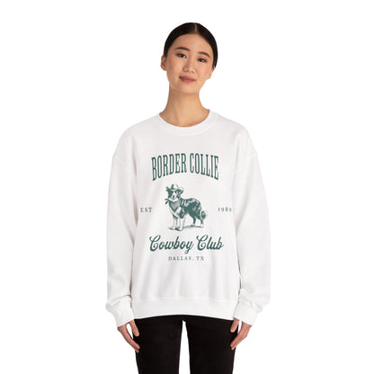 border collie Cowboy Club Sweatshirt - ash with green design