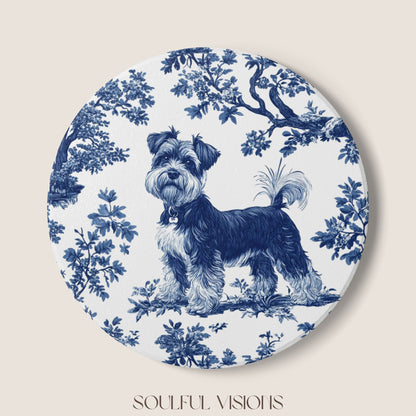 Miniature Schnauzer French Blue Toile Ceramic Coaster