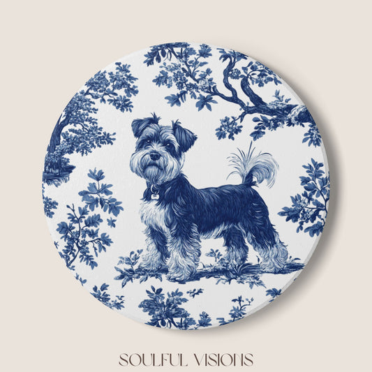 Miniature Schnauzer French Blue Toile Ceramic Coaster