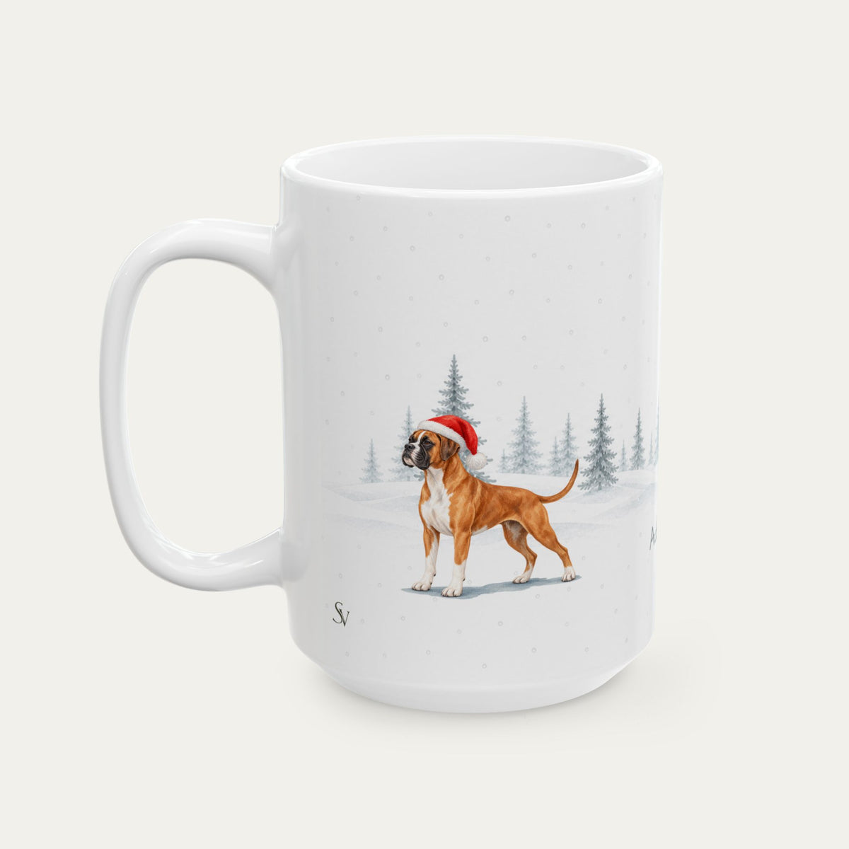 Custom Boxer Fawn and White Christmas Santa Hat Mug