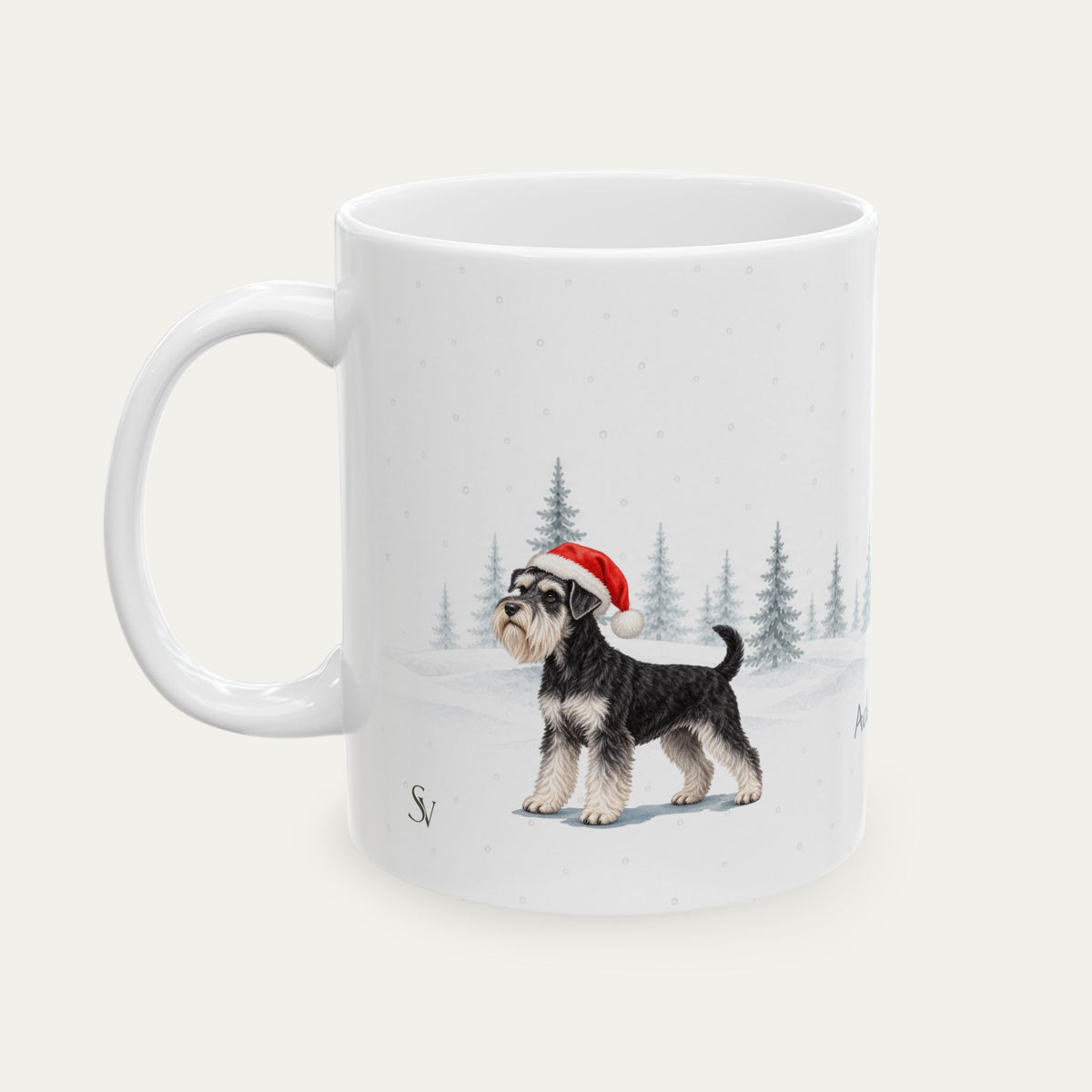 Custom Miniature Schnauzer Black and Silver  Christmas Santa Hat Mug