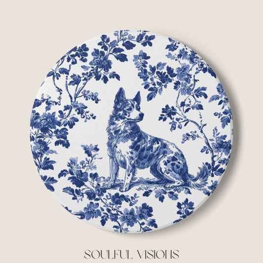 Australian Cattle Ceramic Coaster French Blue Toile