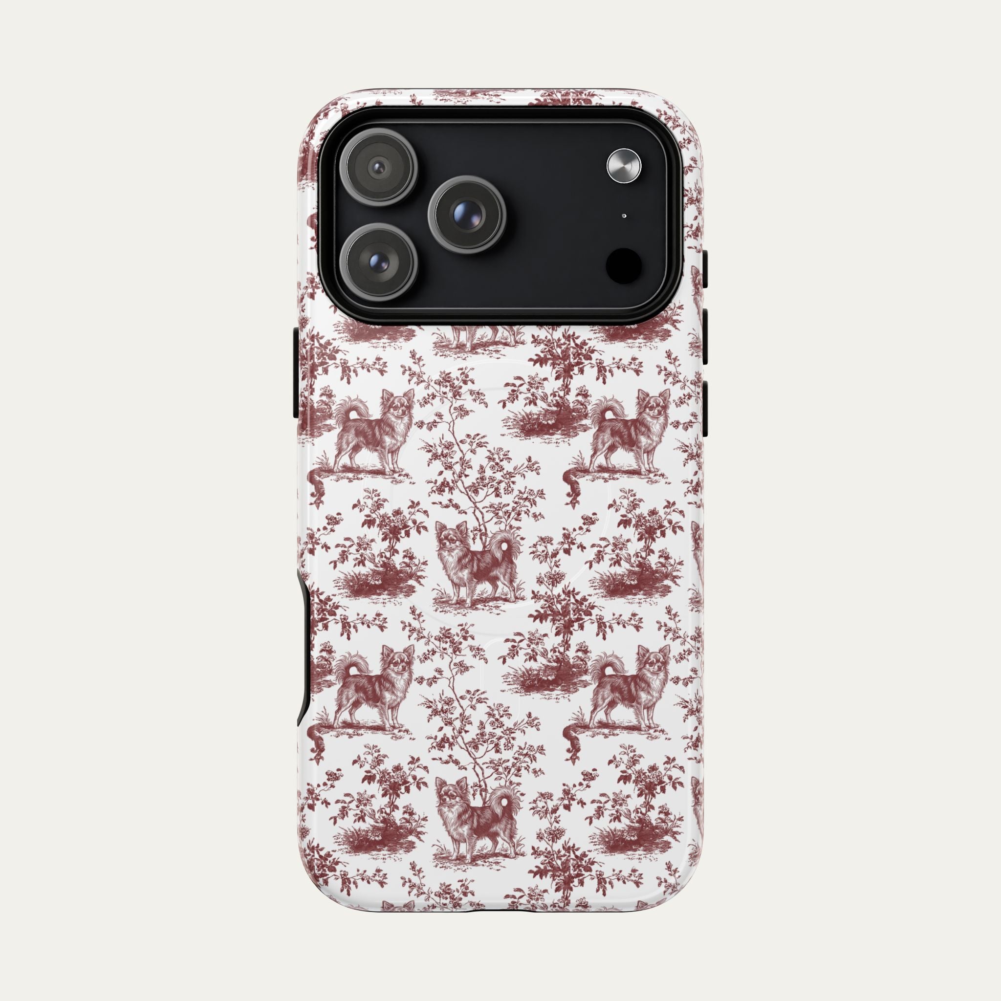Chihuahua Longhaired Burgundy Toile phone Case