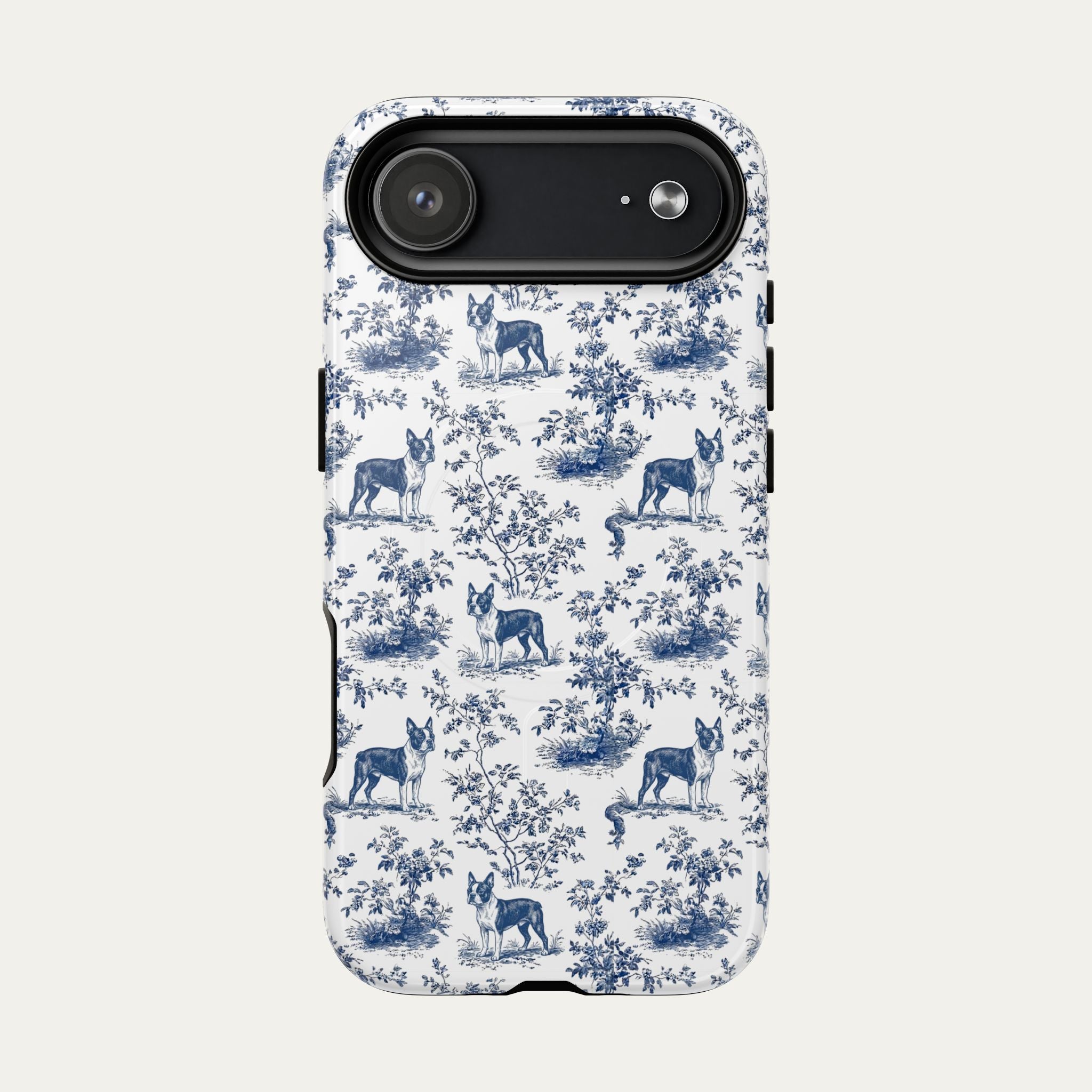 Boston Terrier Blue Toile Phone case