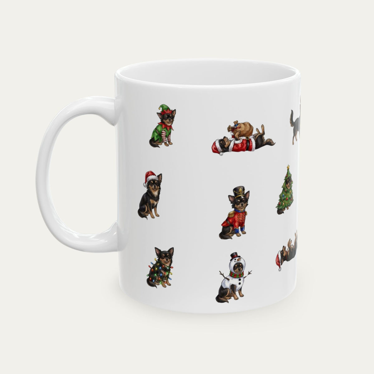 Chihuahua LH Black and Tan Christmas Mug