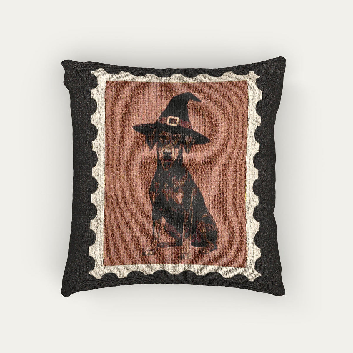 Doberman Brown and Tan Halloween Woven Pillow