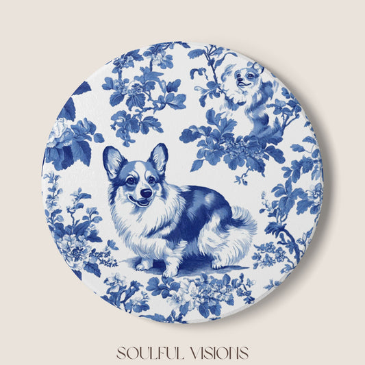 Corgi Ceramic Coaster French Toile