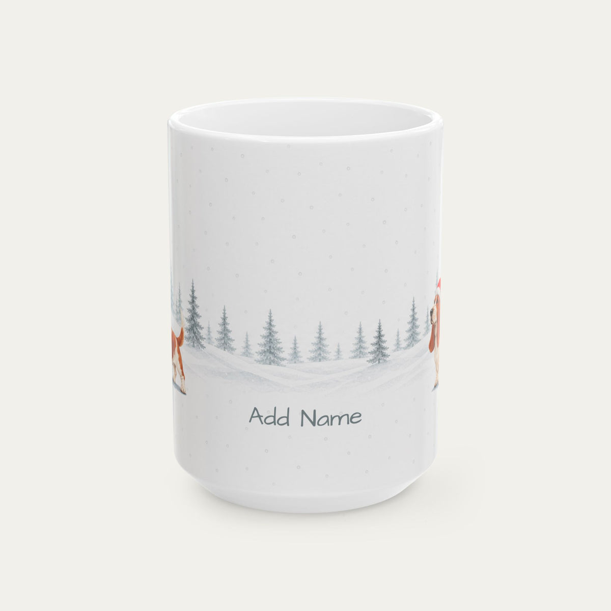Custom Basset Hound Red and White Christmas Santa Hat Mug