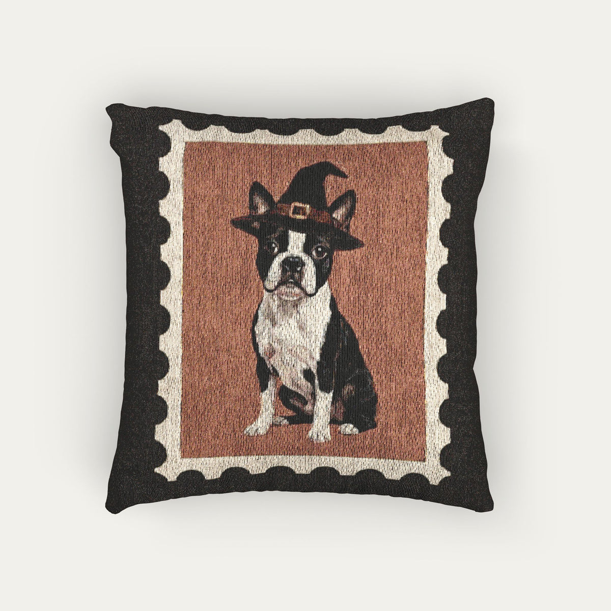 Boston Terrier black and white Halloween Woven Pillow