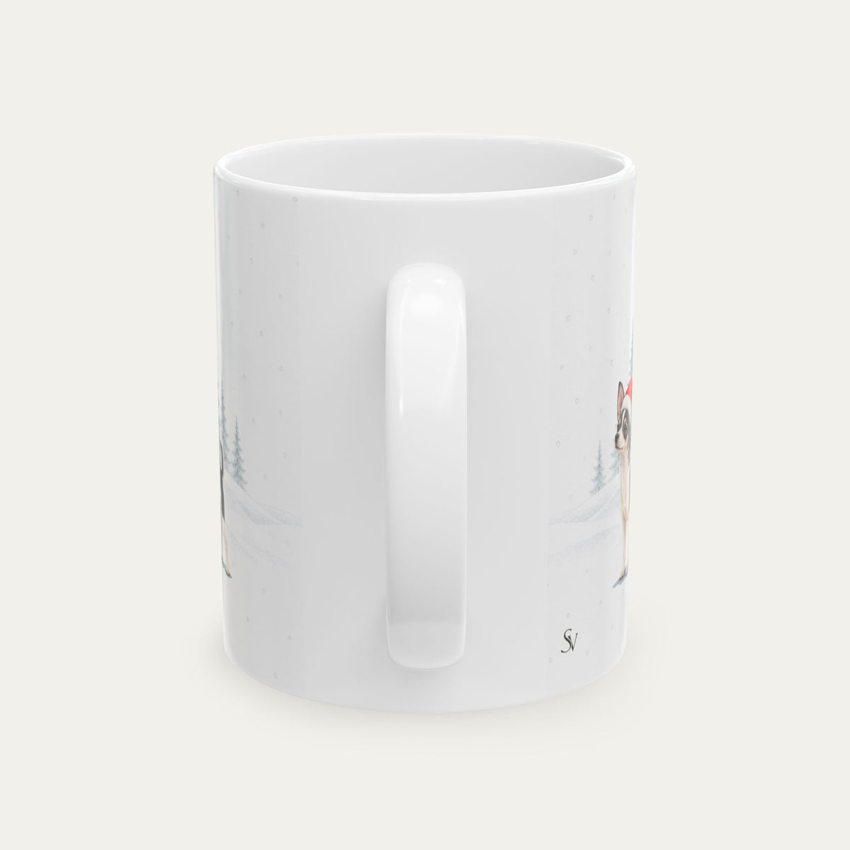 Custom Chihuahua Black and White  Christmas Santa Hat Mug