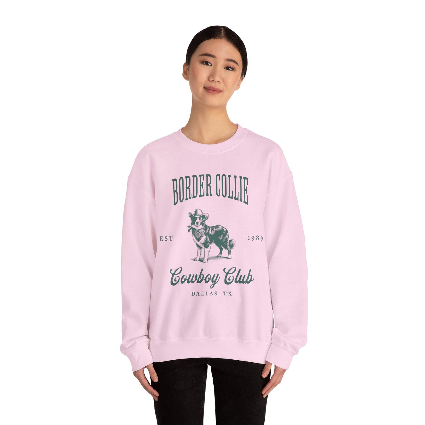 border collie Cowboy Club Sweatshirt - ash with green design