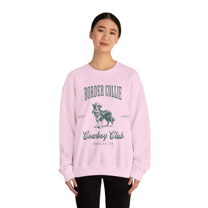 border collie Cowboy Club Sweatshirt - ash with green design