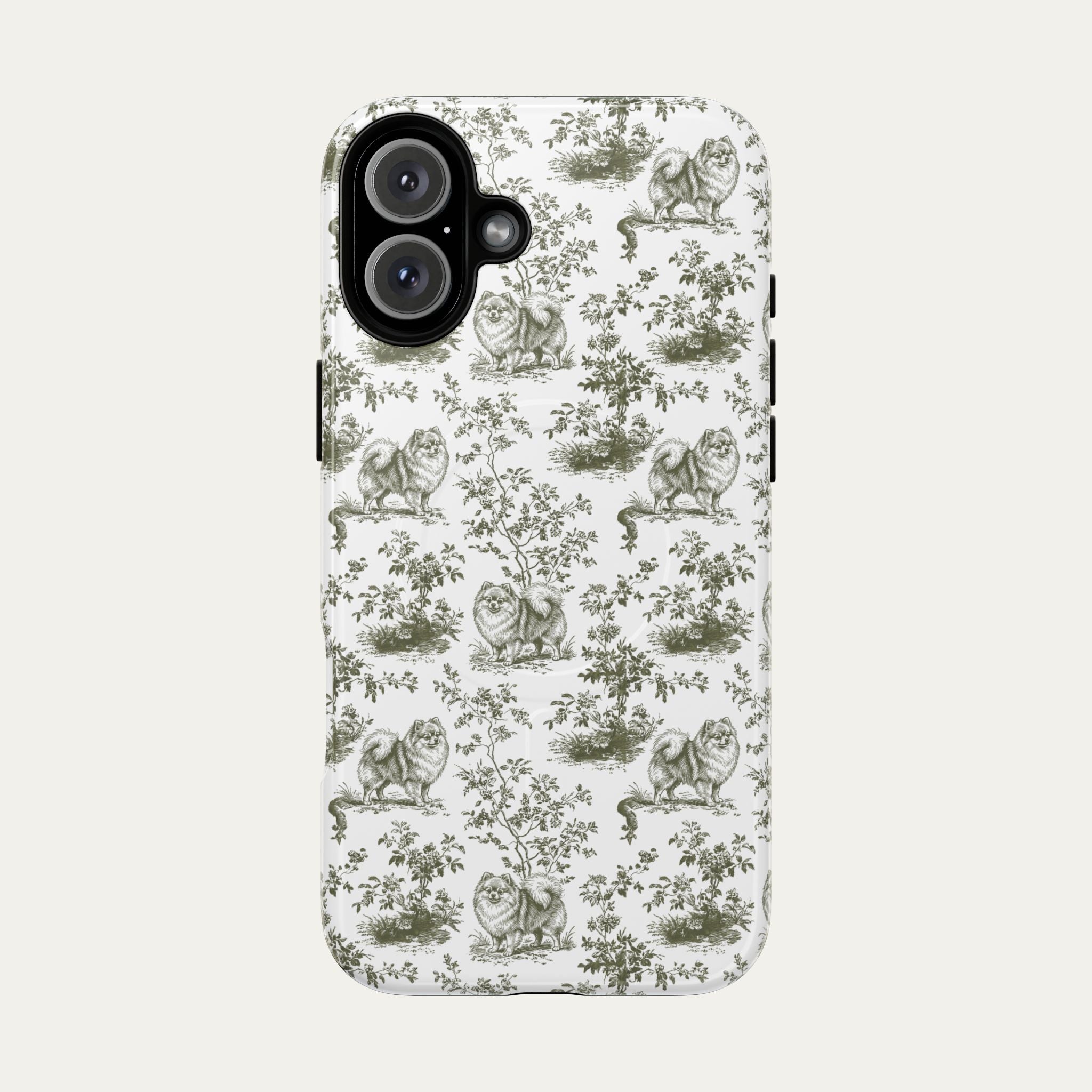 Pomeranian Sage Green Toile phone Case