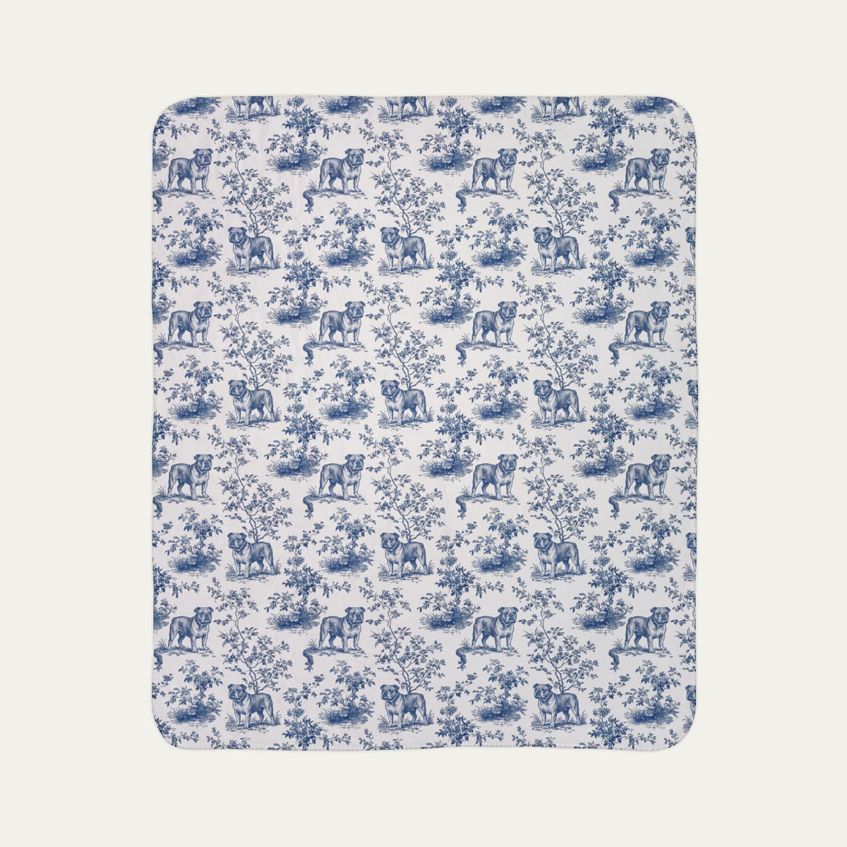English Bulldog Toile De Jouy Fleece Blanket