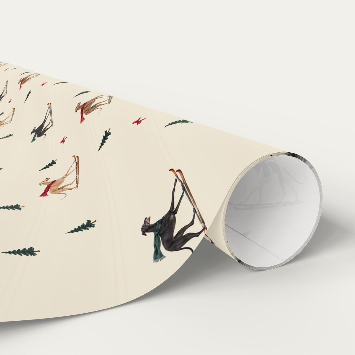 Greyhound Christmas Skiing Wrapping Paper