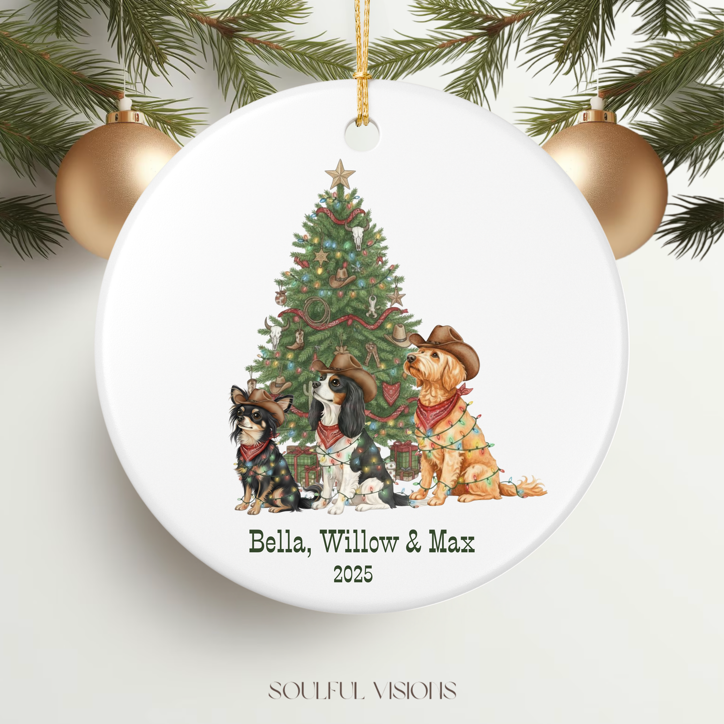 Custom Dog Cowboy Western Christmas Ornament
