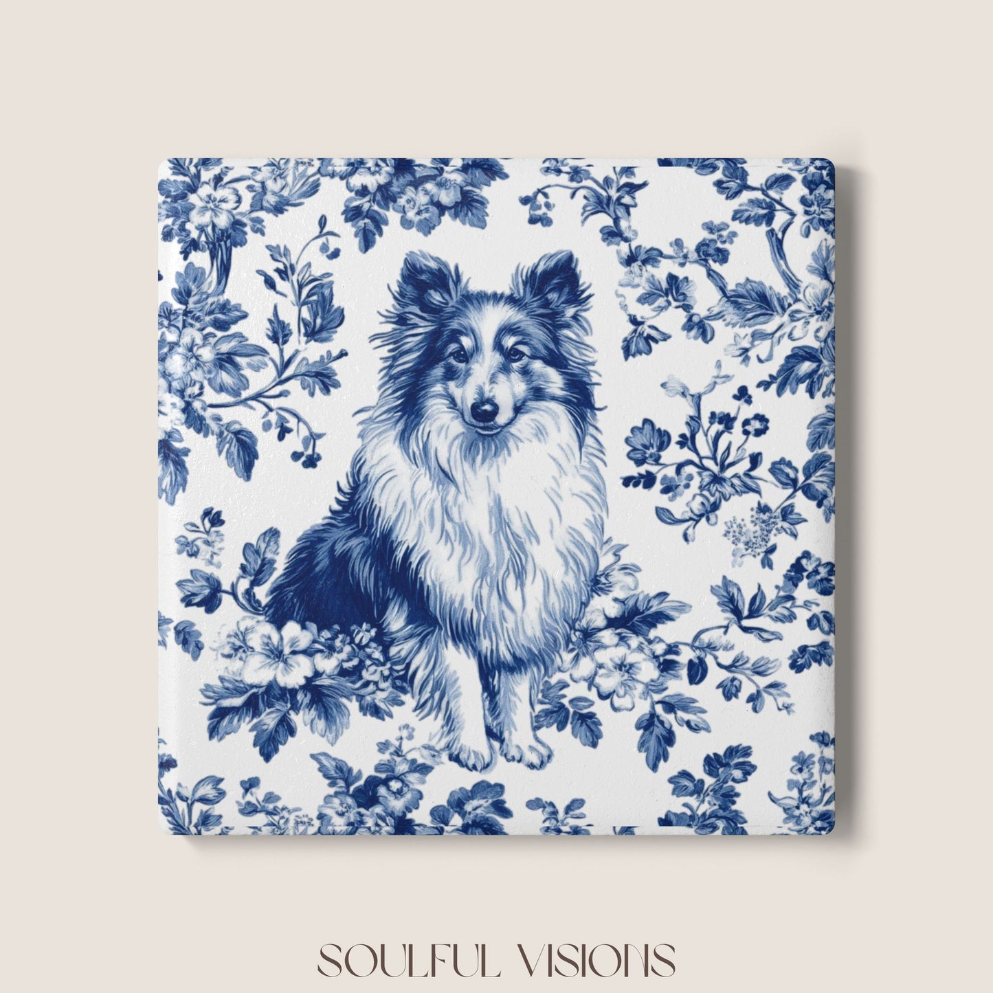 Shetland Sheepdog Ceramic Coaster French Toile