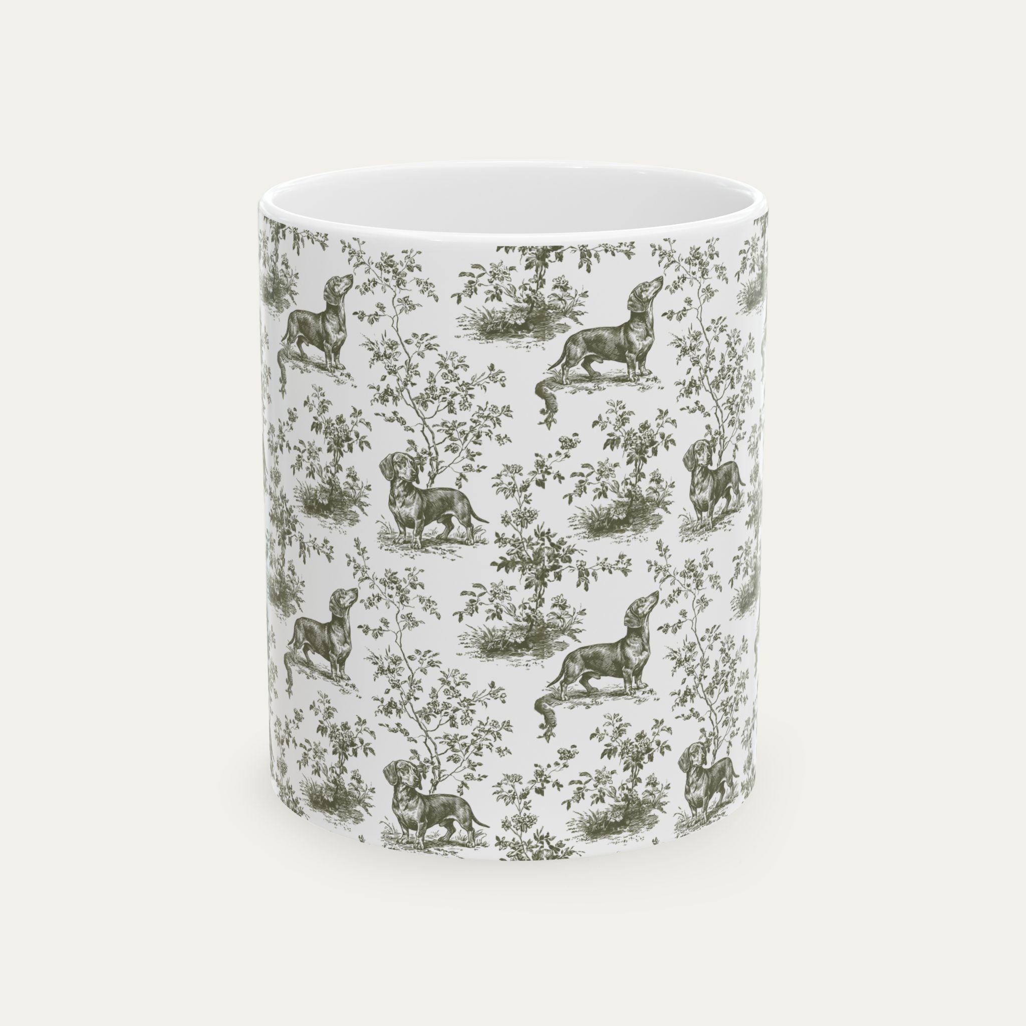 Dachshund Shorthaired Sage Green Toile Mug