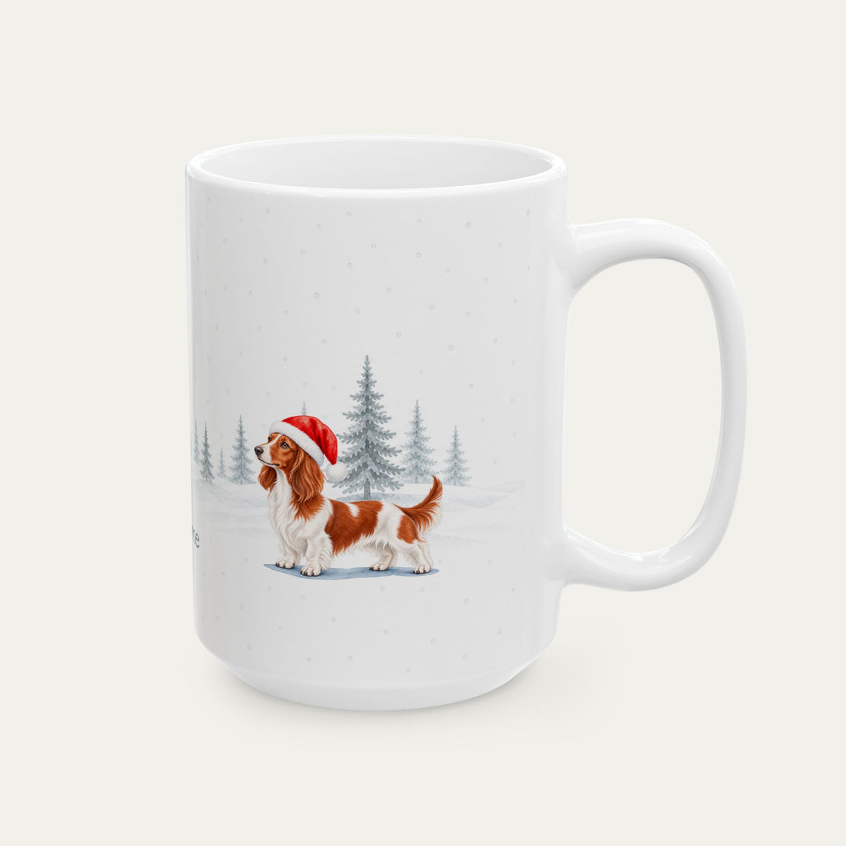 Custom Dachshund  Longhaired Red  and White Piebald Christmas Santa Hat Mug