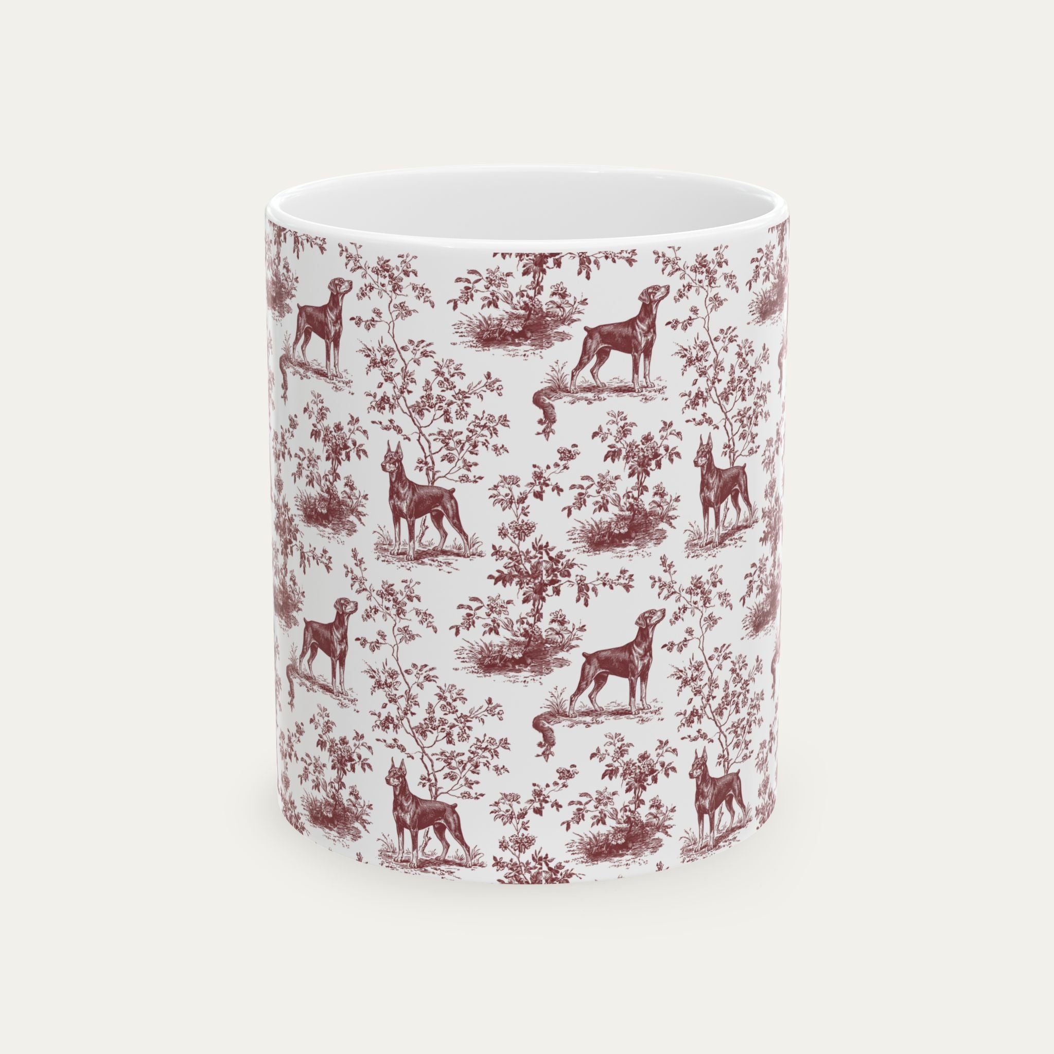 Doberman Burgundy Toile Mug
