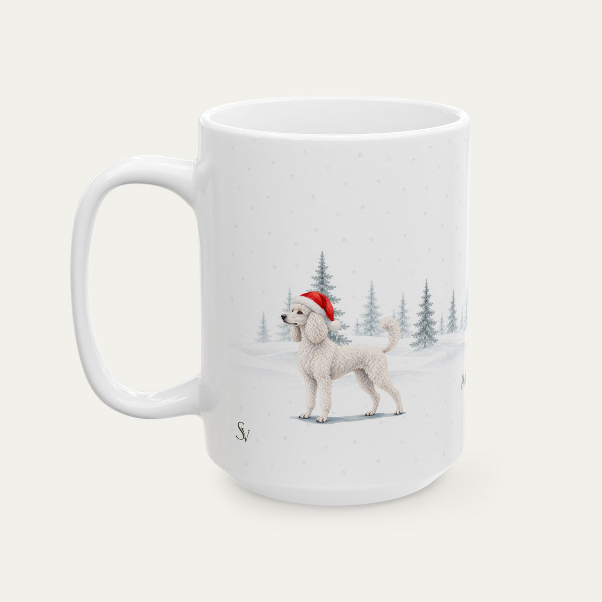 Custom Poodle White Christmas Santa Hat Mug