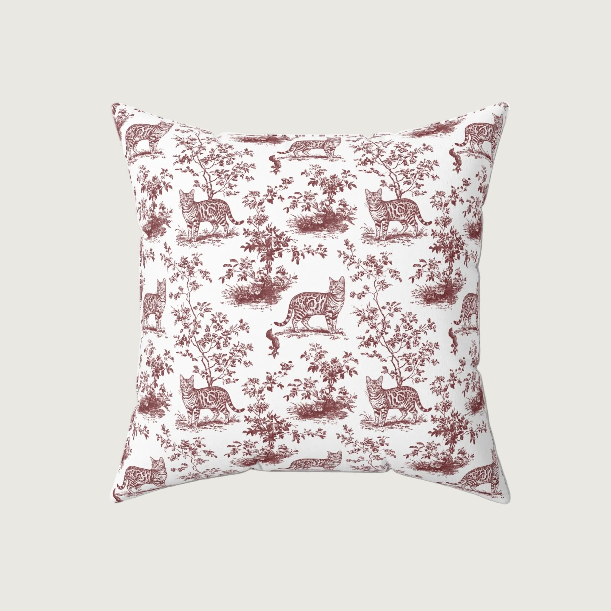 Cat Burgundy French Toile Pillow