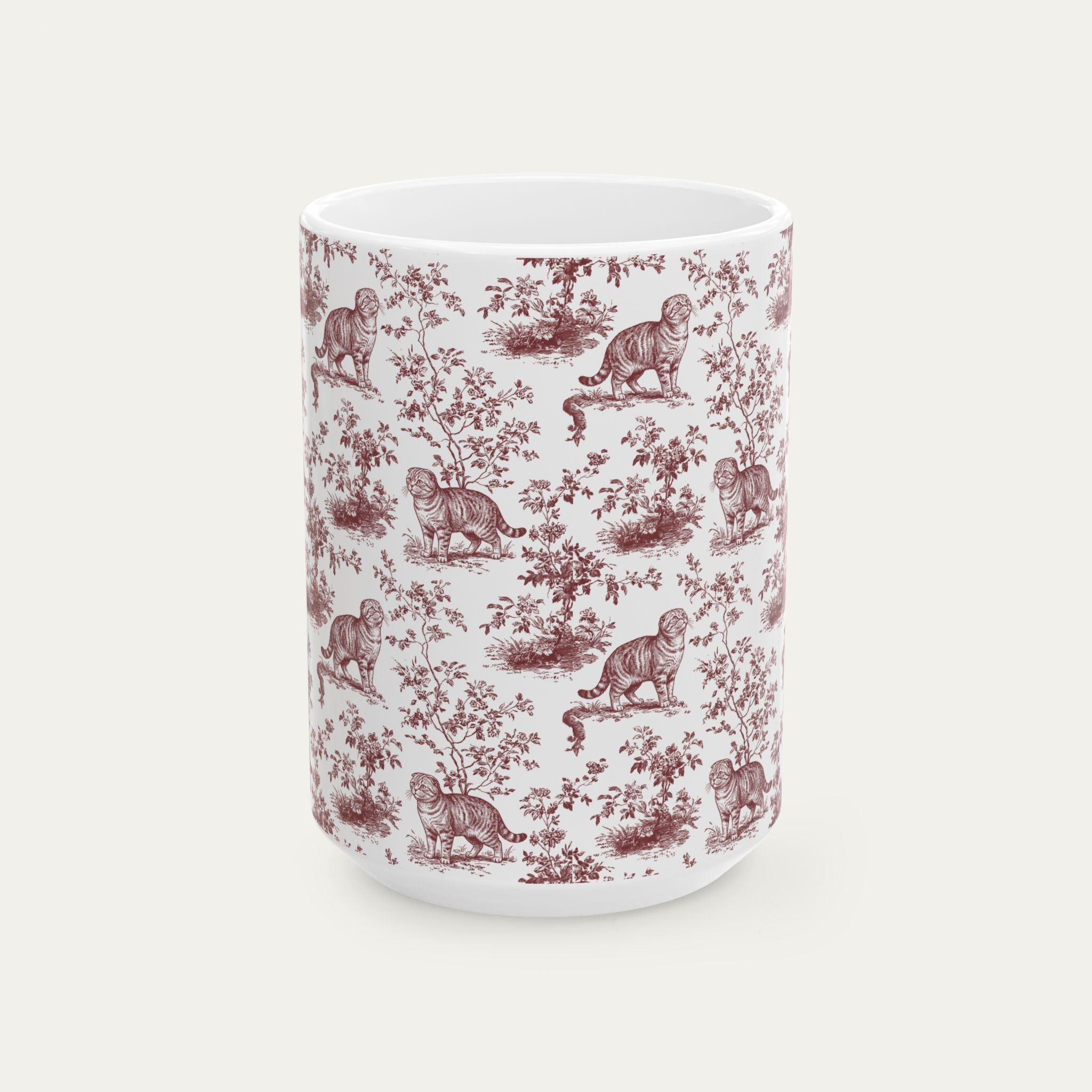 Scottish Fold Cat Burgundy Toile Mug