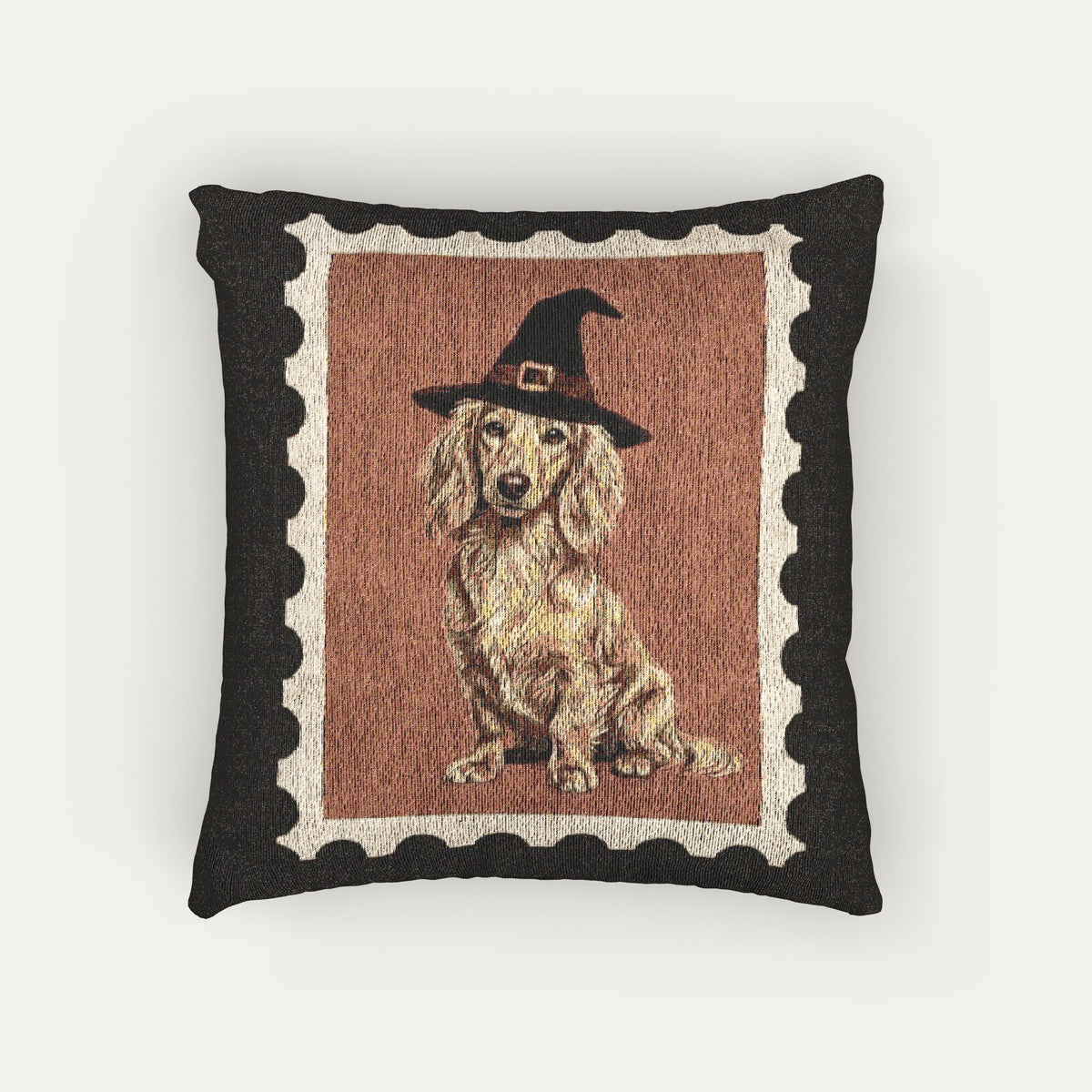 Dachshund LH Cream Halloween Woven Pillow