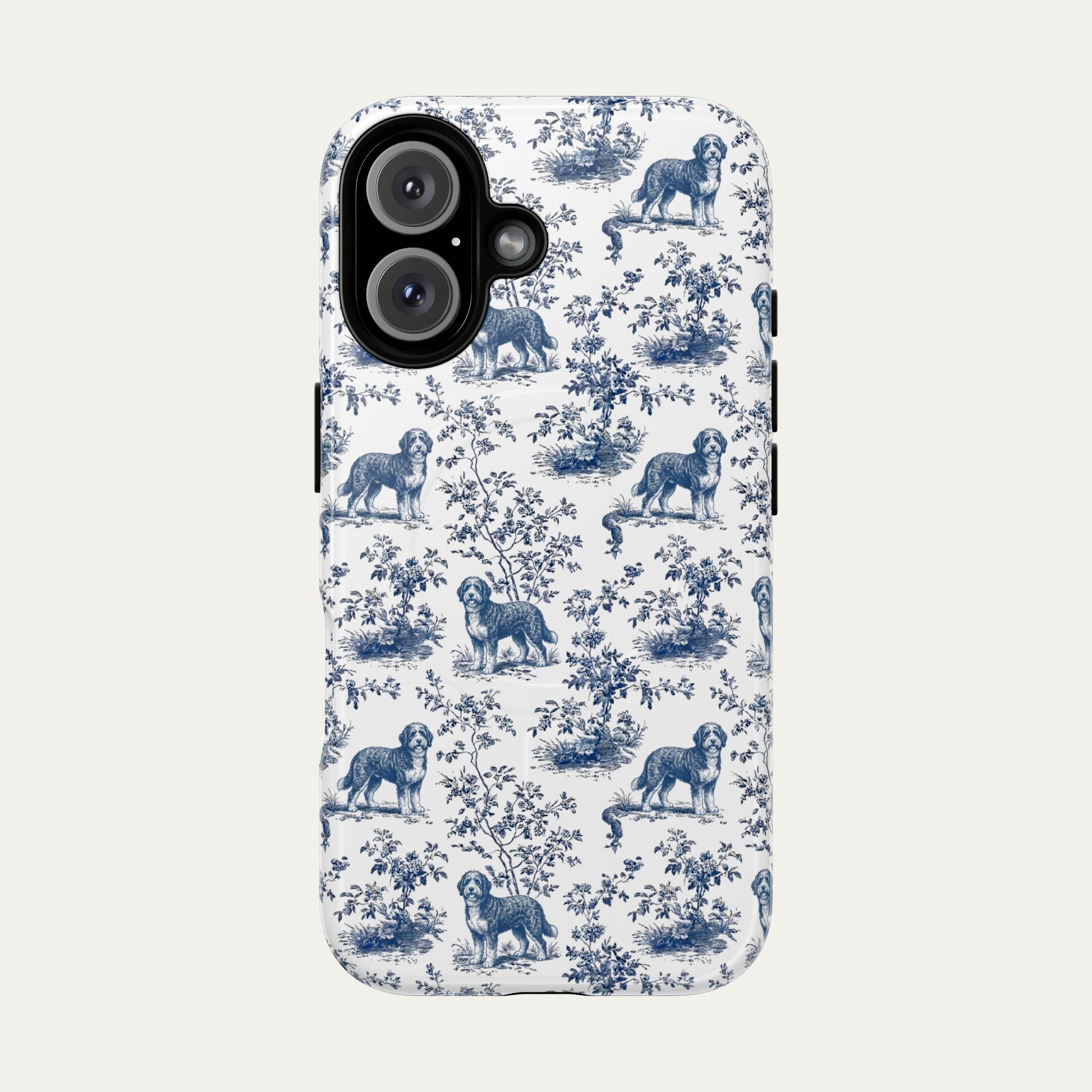 Bernedoodle Blue Toile Phone case
