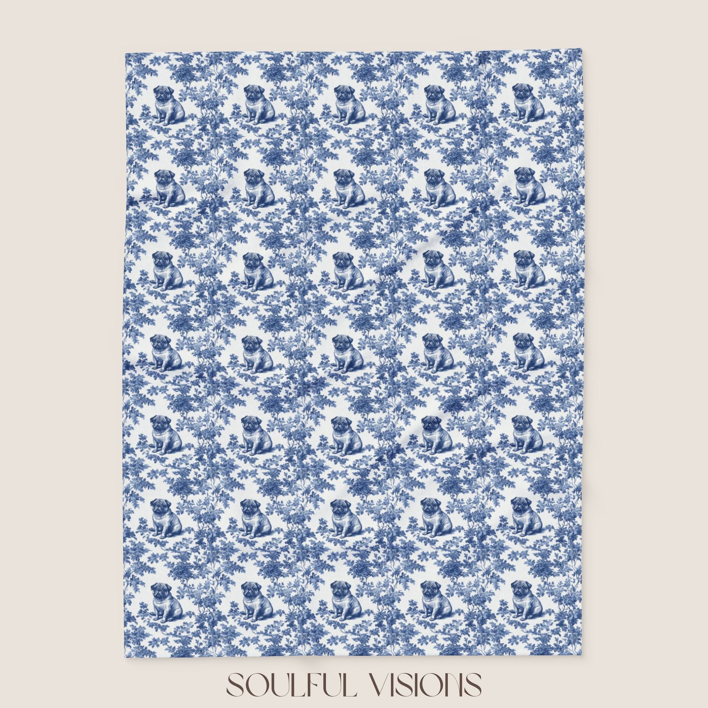 Pug  French Toile De Jouy Blanket