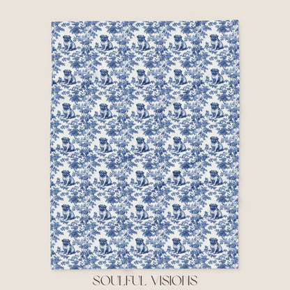 Pug  French Toile De Jouy Blanket
