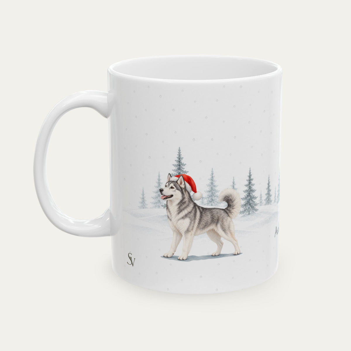 Custom Siberian Husky Gray and White Christmas Santa Hat Mug