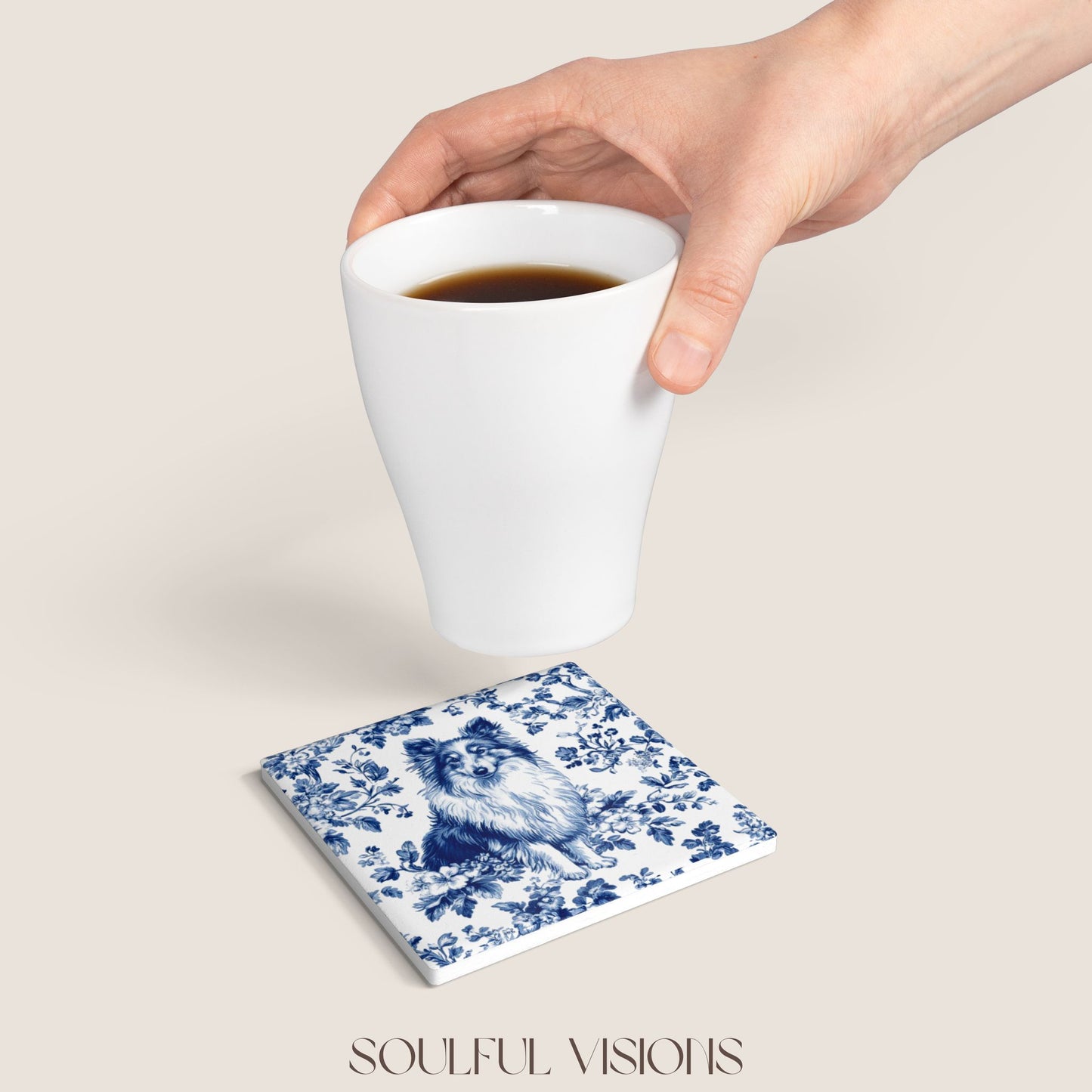 Shetland Sheepdog Ceramic Coaster French Toile